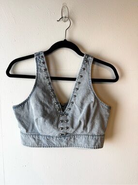 House of Harlow 1960 Light Blue Studded Denim Crop Top